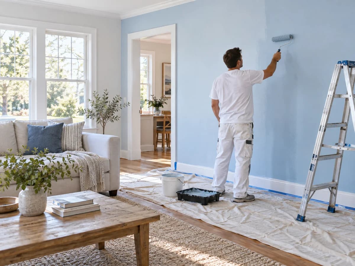 Independent pro painting an interior wall