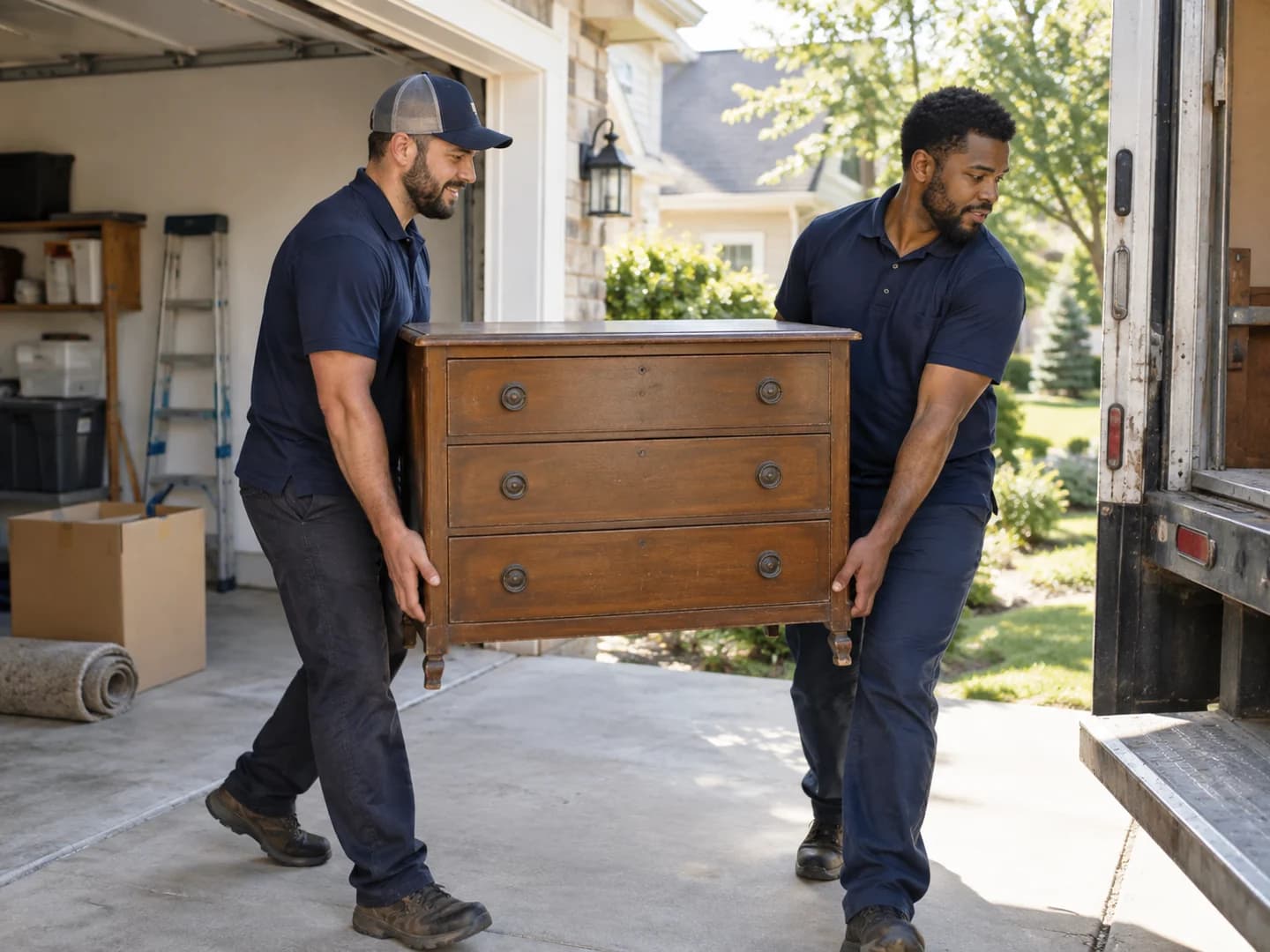Independent pros carrying furniture outside for removal