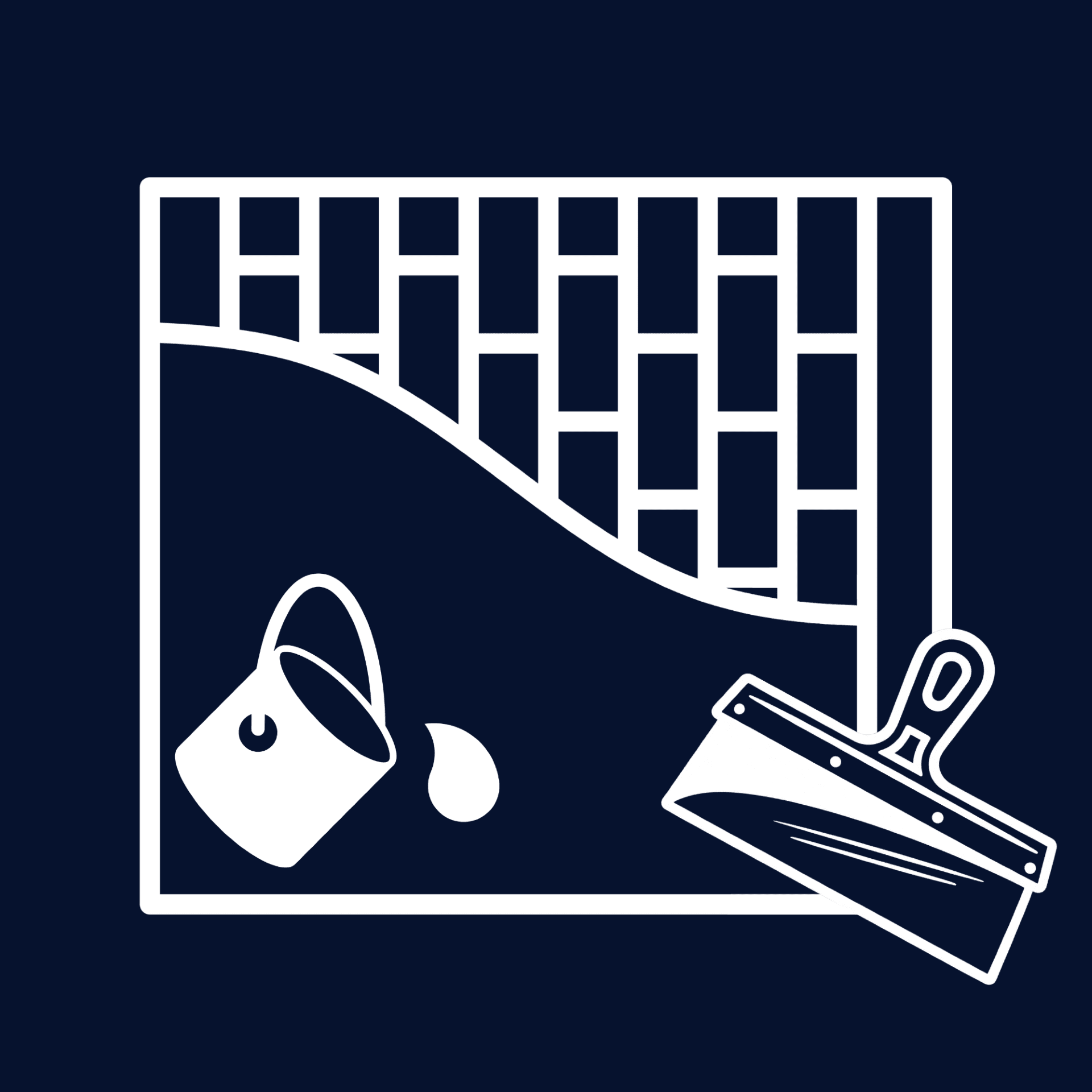 Drywall and paint service icon with wall, paint bucket, and brush