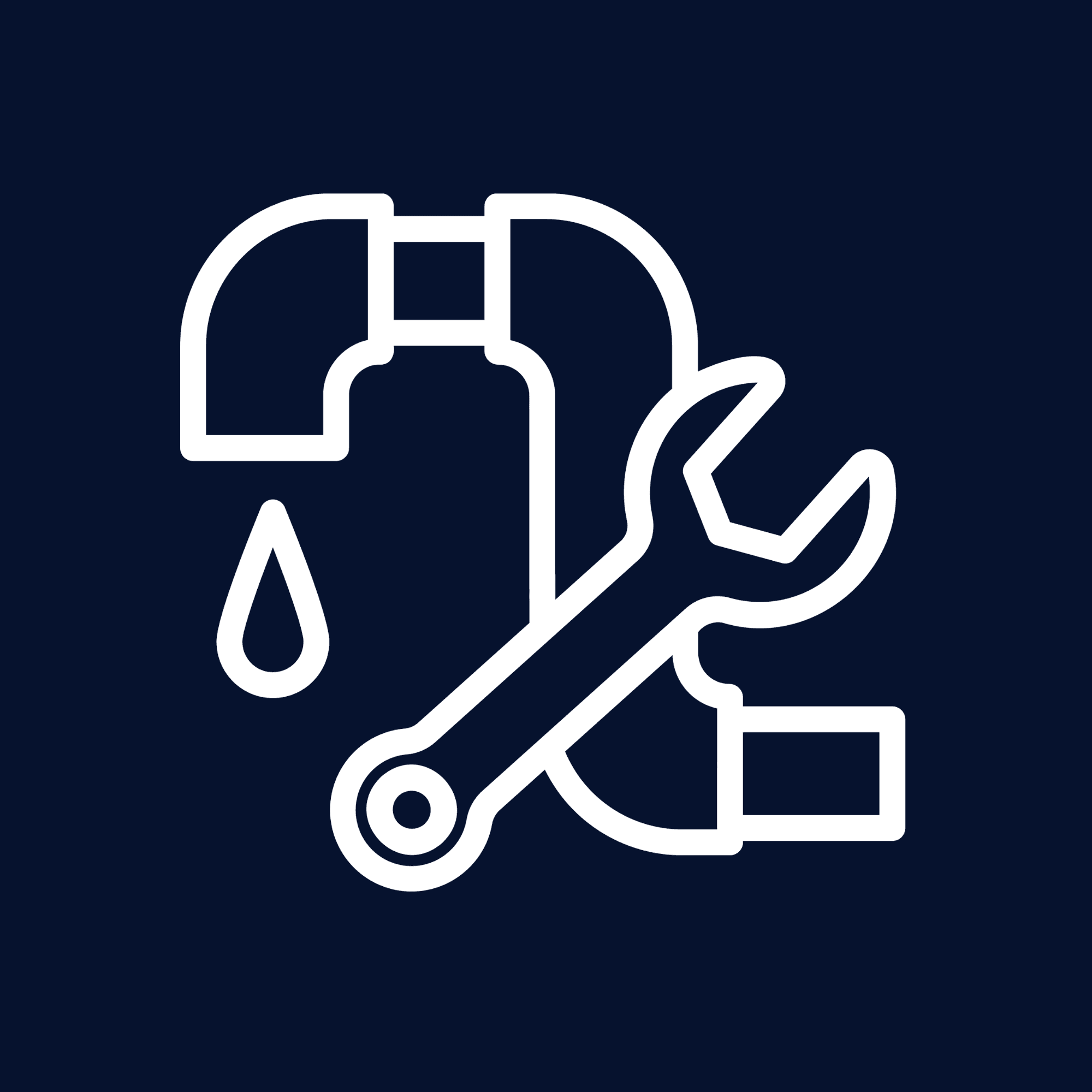 Plumbing service icon with faucet, wrench, and water drop